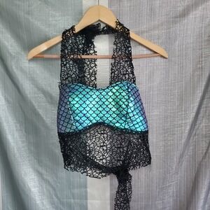 NWT Icing Mermaid Scale Halter Crop Top Iridescent Blue Purple Black Cosplay
